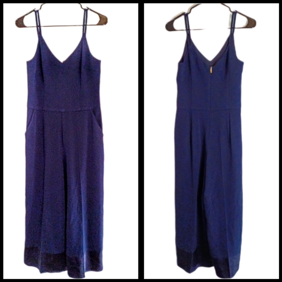 Trina Turk Navy Women's Spaghetti Strap Wide Leg Cropped Jumpsuit Size 4 - Picture 1 of 5